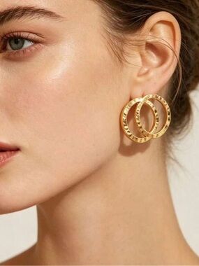 Gold Double Hoop Textured Earrings